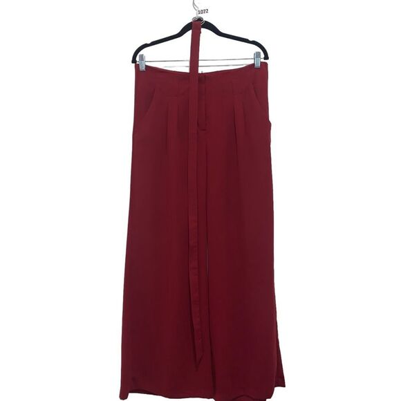 NWOT, Active USA, Maroon, Red, Burnt Red, Solid Wide Leg Belted Pants, Size L - Picture 1 of 3